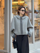 เสื้อโค้ทขนสัตว์มีฮู้ดลายคัลเลอร์บล็อก (Z3559)