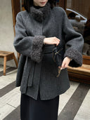 Sherpa Collar Cinched Waist Wool Coat（Z3619）