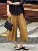 Elastic Waist Textured Cropped Pants（Z3377）