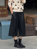 Faux Leather Wide Leg Cropped Pants（Z3705）