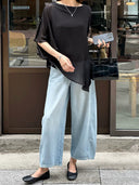 세미 엘라스틱 웨이스트 크롭 진 (Z3255)