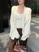 เสื้อคาร์ดิแกนไหมพรมคอวีแบบเปิดหน้า (Z3694)