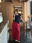 Semi-Elastic Waist Cropped Casual Trousers（Z3269）