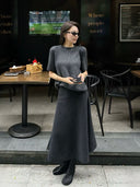 Elastic Waist Wool Blend Midi Skirt（Z3603）