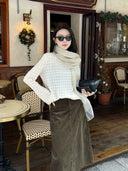 Checked Boat Neck Knit Top（Z3611）