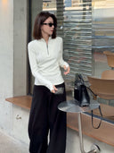 Half Zip Stand Collar Flattering Top（Z3703）