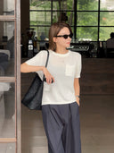 Single-Pocket Back-Slit Knit Top（Z3228）