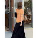 V-Neck Rolled-Edge Knit Top（Z3273）