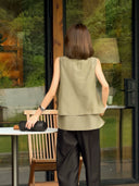 เสื้อกั๊กแขนกุดคอกลมสไตล์วินเทจ (Z3437)