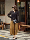 Elastic Waist Textured Cropped Pants（Z3377）