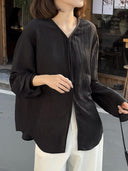 Textured V-Neck Long-Sleeve Shirt