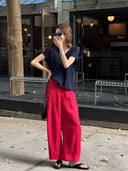 Semi-Elastic Waist Cropped Casual Trousers（Z3269）