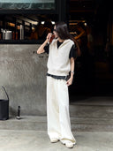 Textured Elastic Waist Relaxed Pants（Z1162）