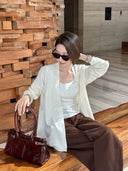 เสื้อคาร์ดิแกนไหมพรมคอวีแบบเปิดหน้า (Z3694)