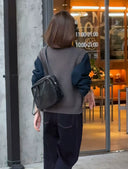 Stand-Collar Denim-Trim Knit Top（Z2614）