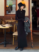 Minimalist Long Sleeve Slit Knit Dress（Z2411）