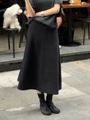 Elastic Waist Wool Blend Midi Skirt（Z3603）