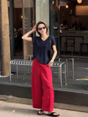 V-Neck Rolled-Edge Knit Top（Z3273）