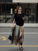 Váy Chân Xếp Họa Tiết Tranh Sơn Dầu Trừu Tượng (Z3149)