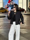 Collarless Cuff Detail Casual Jacket（Z3514）