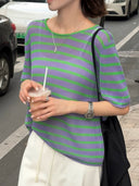 Vintage Slim-Fit Striped Knit Top（Z1970）