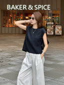 เสื้อครอปวินเทจเนื้อผ้ามีเท็กซ์เจอร์แต่งย่นและผ่าข้างคู่ (Z3107)