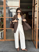 Semi-Elastic Waist Cropped Casual Trousers（Z3361）