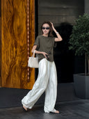 Elastic Waist Straight-Leg Draped Trousers（Z3231）