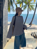 Cooling Striped Knit Long-Sleeve Top