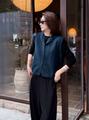Solid Hooded Button Knit Vest（Z3561）