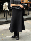 Elastic Waist Wool Blend Midi Skirt（Z3603）