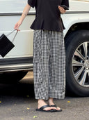 Vintage Plaid Elastic Waist Casual Pants（Z3439）