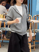 Hooded Waffle Knit Cardigan（Z3499）