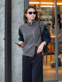 Stand-Collar Denim-Trim Knit Top（Z2614）