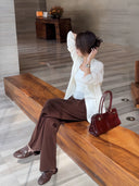 เสื้อคาร์ดิแกนไหมพรมคอวีแบบเปิดหน้า (Z3694)