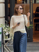 ネック テクスチャード ホロウニットトップ（Z3072）