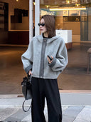 เสื้อโค้ทขนสัตว์มีฮู้ดลายคัลเลอร์บล็อก (Z3559)