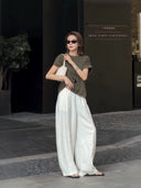 Elastic Waist Straight-Leg Draped Trousers（Z3231）