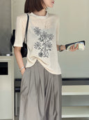 Raised Floral Embroidered Knit Top（Z3399）