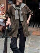 Drawstring Cinched Waist Casual Trench Coat（Z3454）