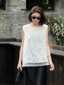Flocked Jacquard Layered-Look Top（Z2207）
