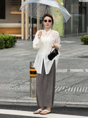 Textured Elastic Waist Midi Skirt（Z3416）