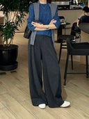 Pleated Wool Blend Wide Leg Pants（Z3719）