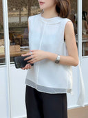 Elegant Pearl Detail Tie Neck Top（Z3323）