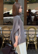 Turtleneck Wool Knit Cape Sweater（Z2396）