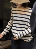 Lightweight Striped Knit Sun Protection Top