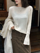 Checked Boat Neck Knit Top（Z3611）