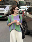 Vintage Slim-Fit Striped Knit Top（Z1970）