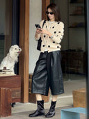 Faux Leather Wide Leg Cropped Pants（Z3705）