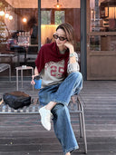 เสื้อสเวตเตอร์ทรงหลวมพิมพ์ลายตัวอักษรวินเทจ (Z3515)